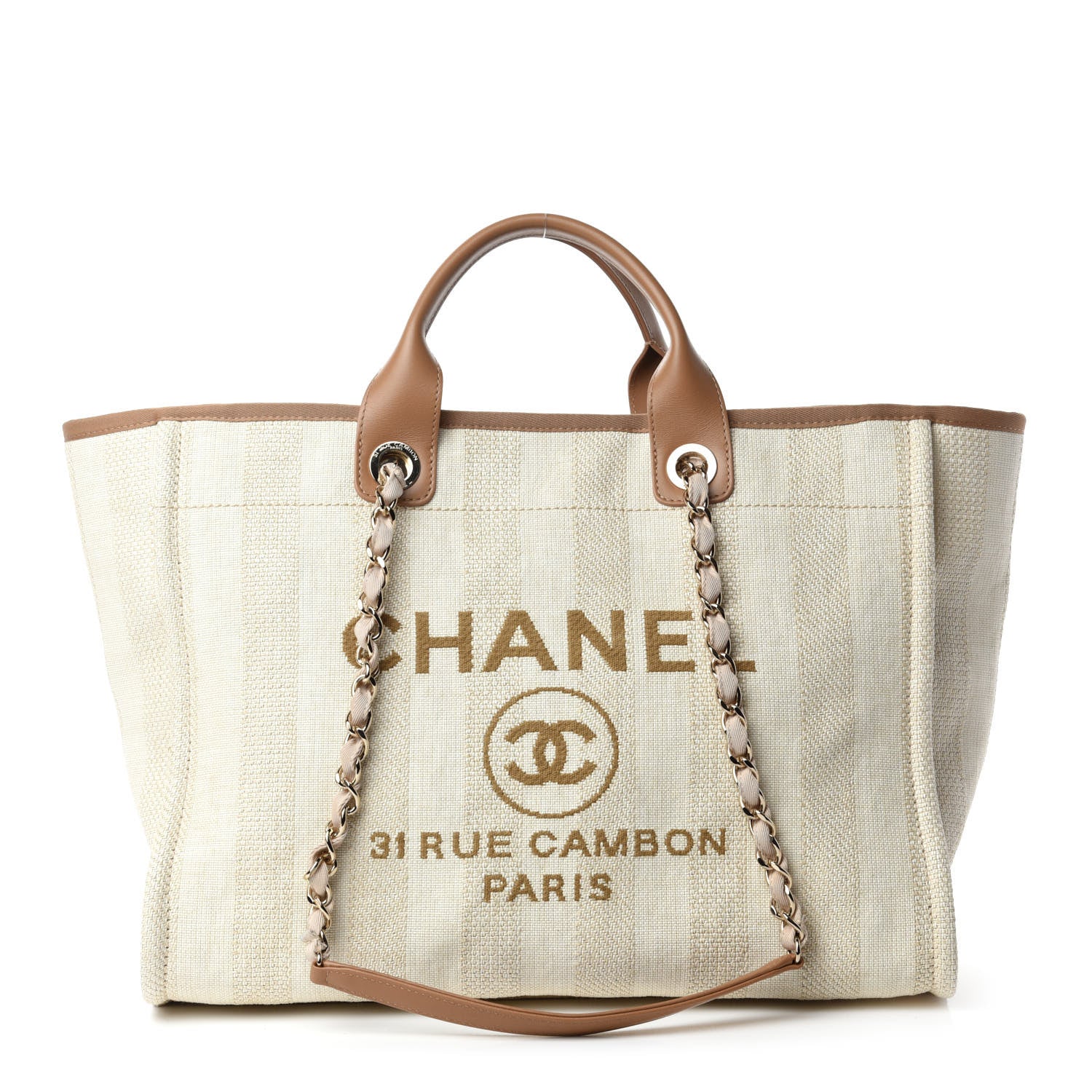 Chanel Mixed Fibers Striped Medium Deauville Tote Beige 1 of 13