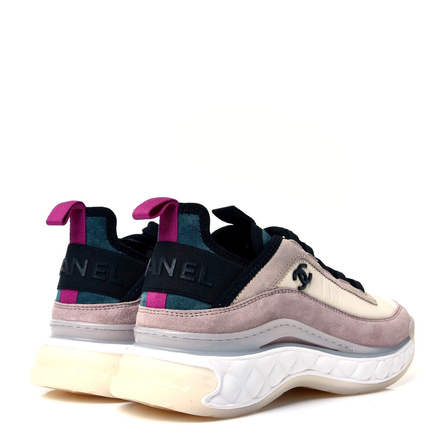 Chanel Suede Calfskin Nylon Grosgrain CC Sneakers 36 Beige Pink 4 of 10