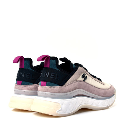 Chanel Suede Calfskin Nylon Grosgrain CC Sneakers 36 Beige Pink 4 of 10