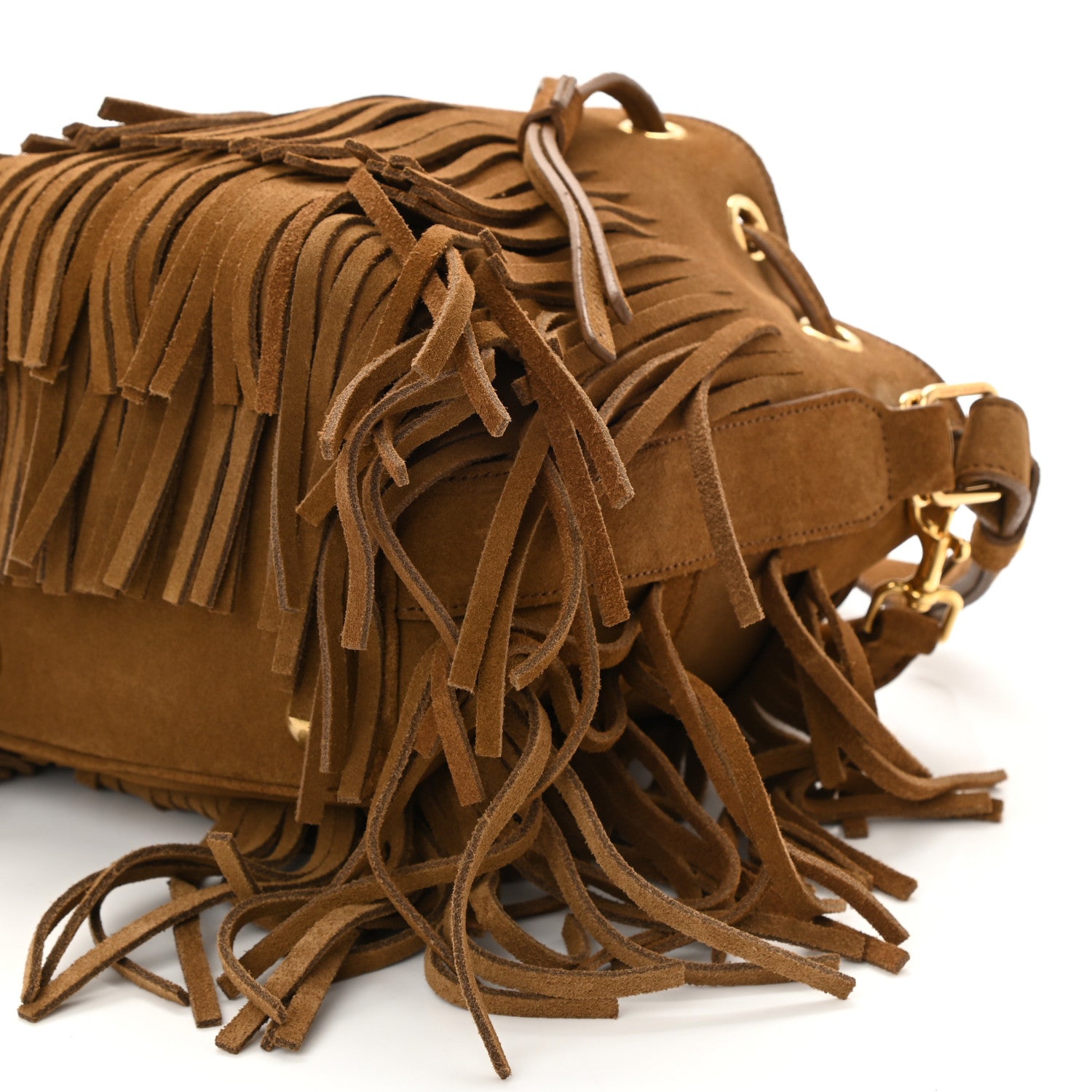 Saint Laurent Suede Calfskin Small Emmanuelle Fringe Bucket Bag Light Ocre 10 of 12