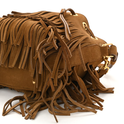 Saint Laurent Suede Calfskin Small Emmanuelle Fringe Bucket Bag Light Ocre 10 of 12