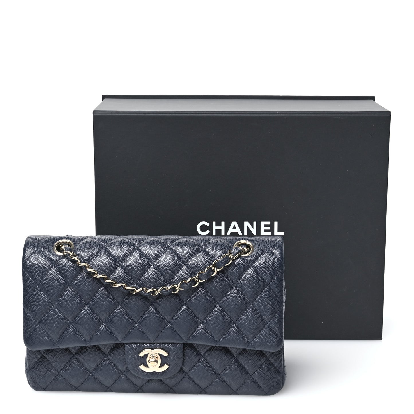 Caviar Quilted Medium Double Flap Navy