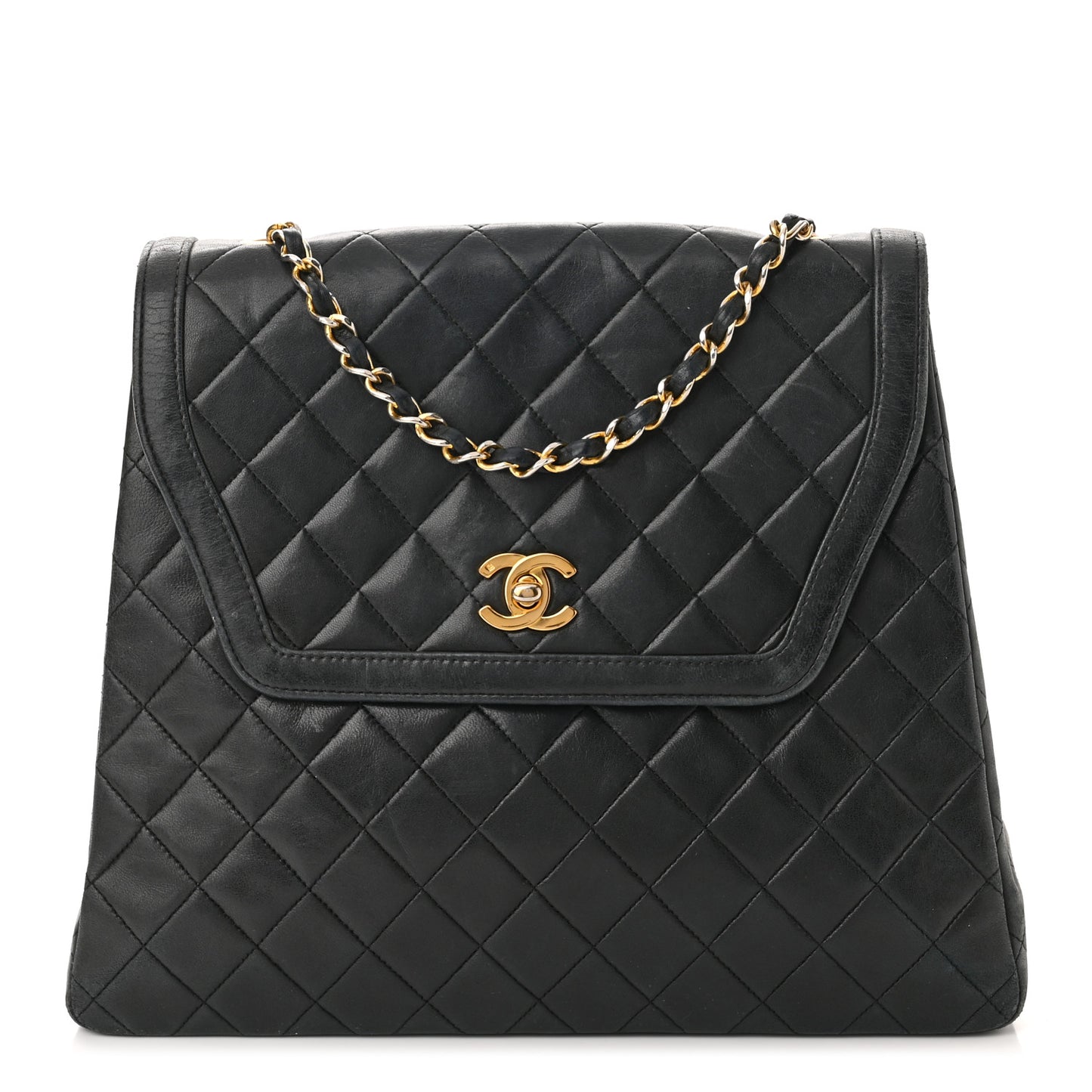 Lambskin Quilted Single Flap Black