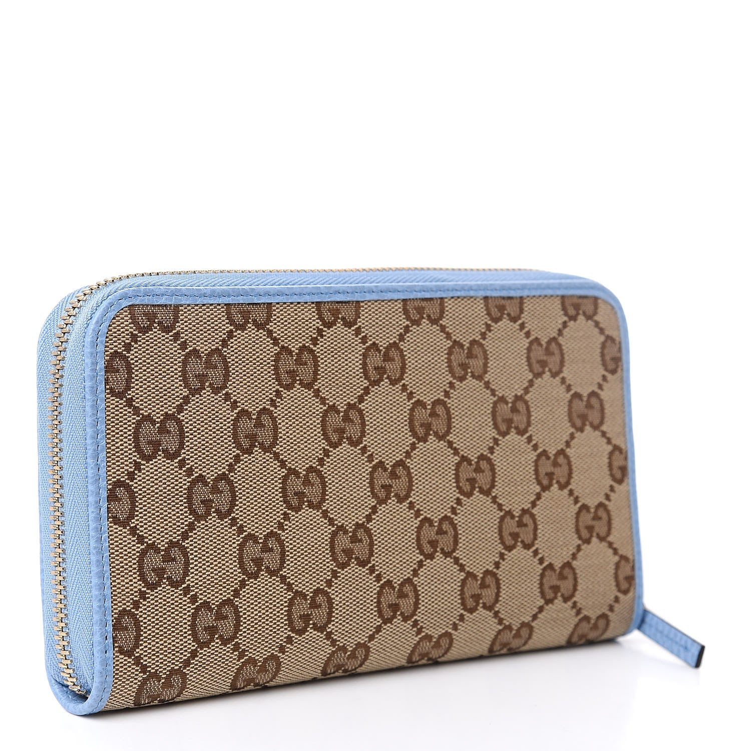 Gucci Monogram Dollar Calfskin Zip Around Wallet Beige Ebony Mineral Blue 3 of 10