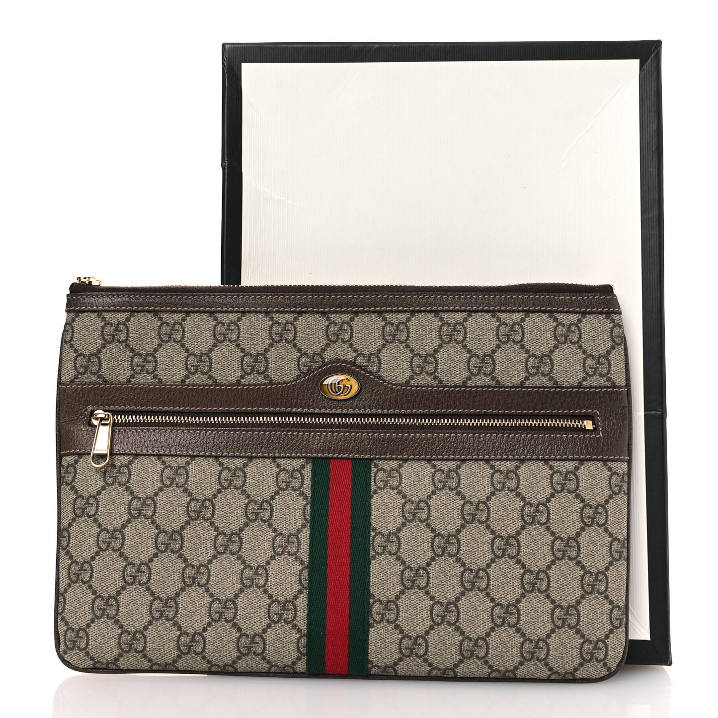 GG Supreme Monogram Large Ophidia Pouch Clutch Brown