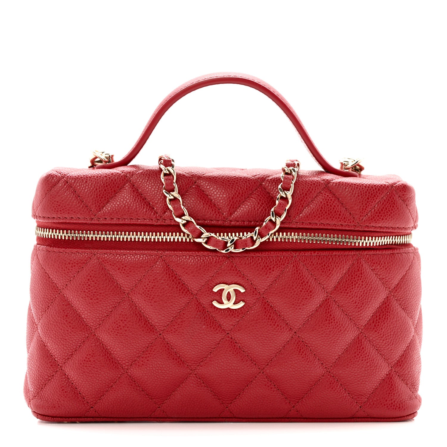 Chanel Caviar Quilted Top Handle Slim Vanity With Chain Red 1 of 12