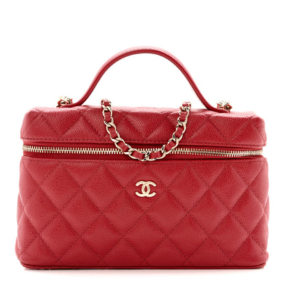 Chanel Caviar Quilted Top Handle Slim Vanity With Chain Red 1 of 12
