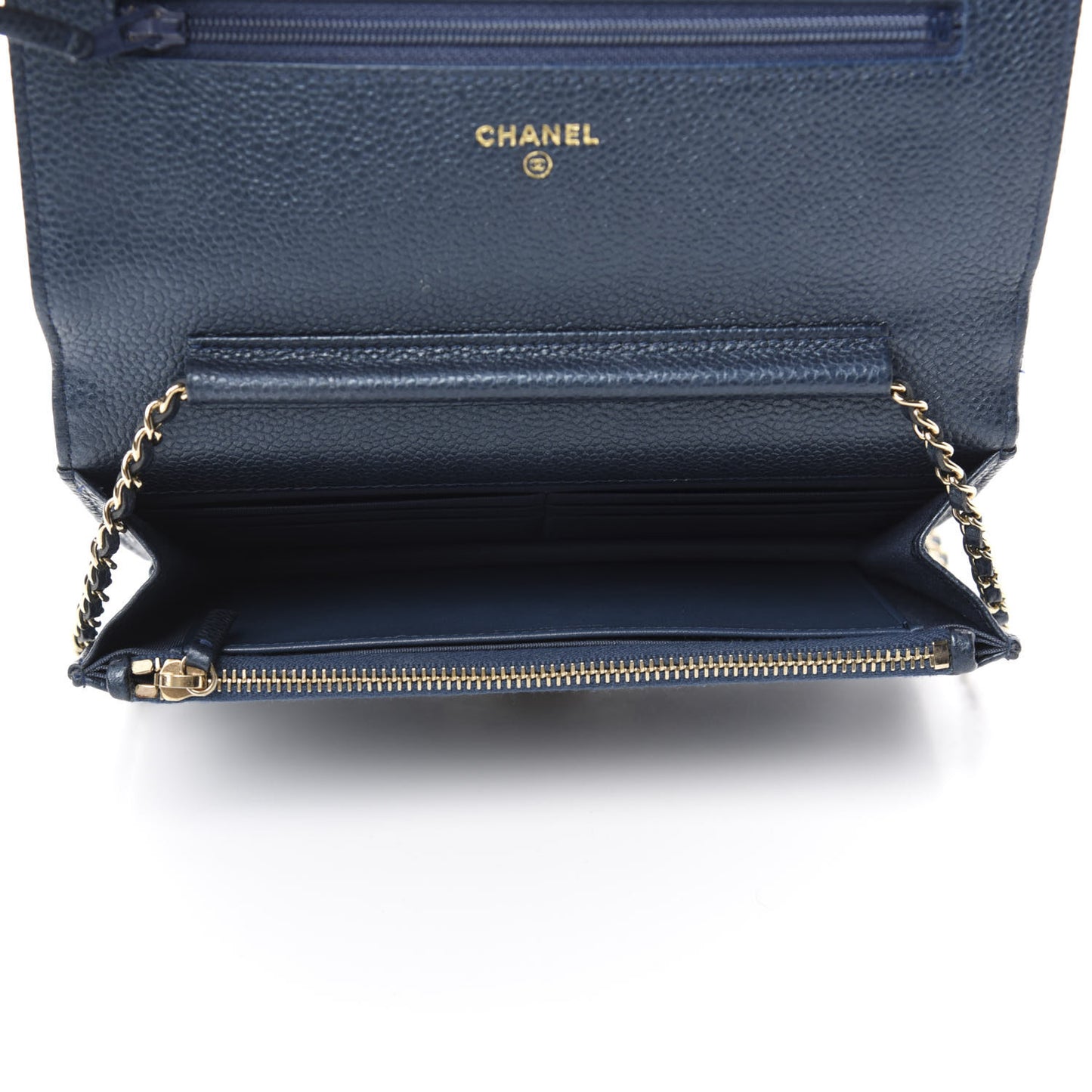 Iridescent Caviar Quilted Golden Class Wallet On Chain WOC Navy