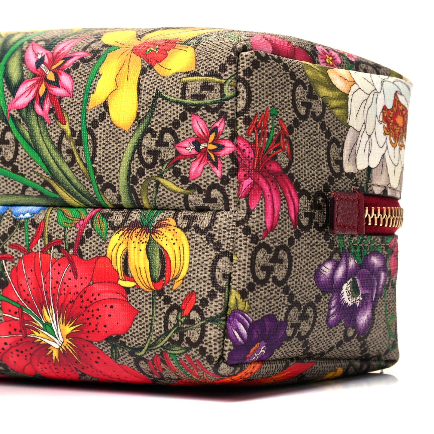 Soft GG Supreme Monogram Flora Calfskin Medium Ophidia Cosmetic Case Beige Ebony Multicolor Rosso