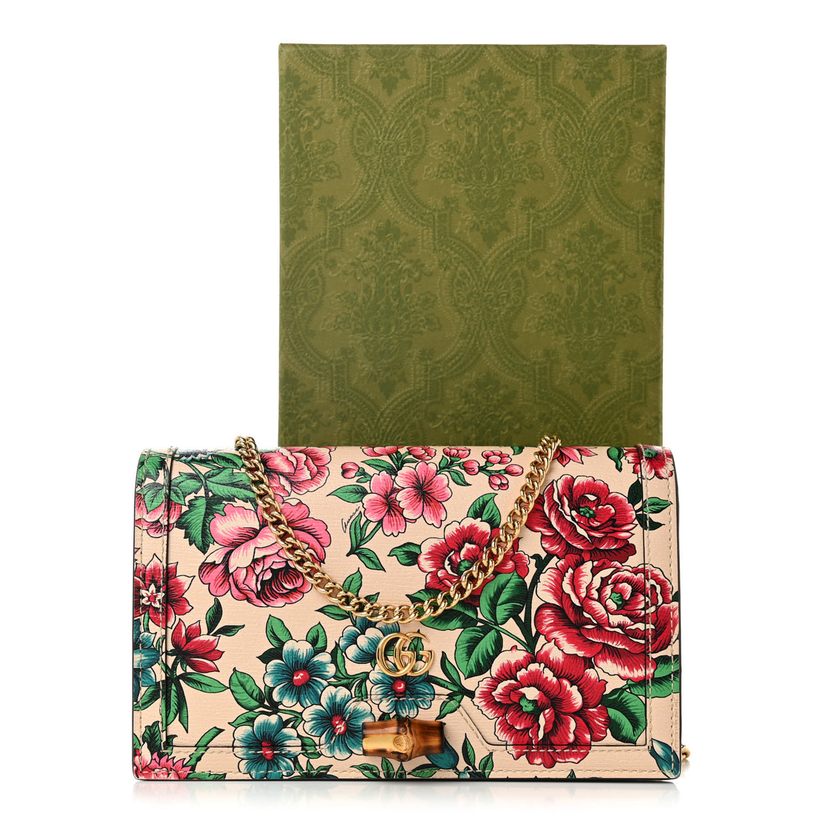 New Shangai Calfskin Floral Print Mini Diana Chain Bag Multicolor