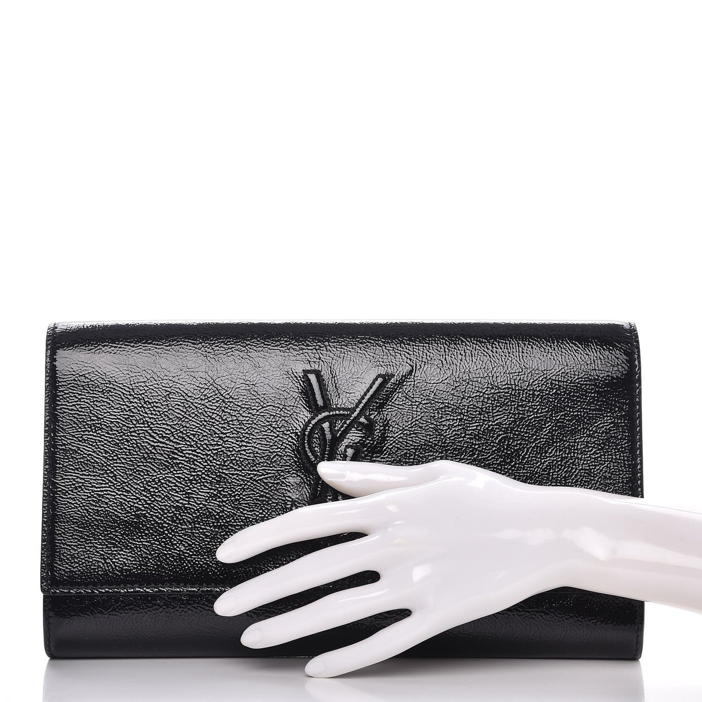 Textured Patent Monogram Large Belle De Jour Clutch Black