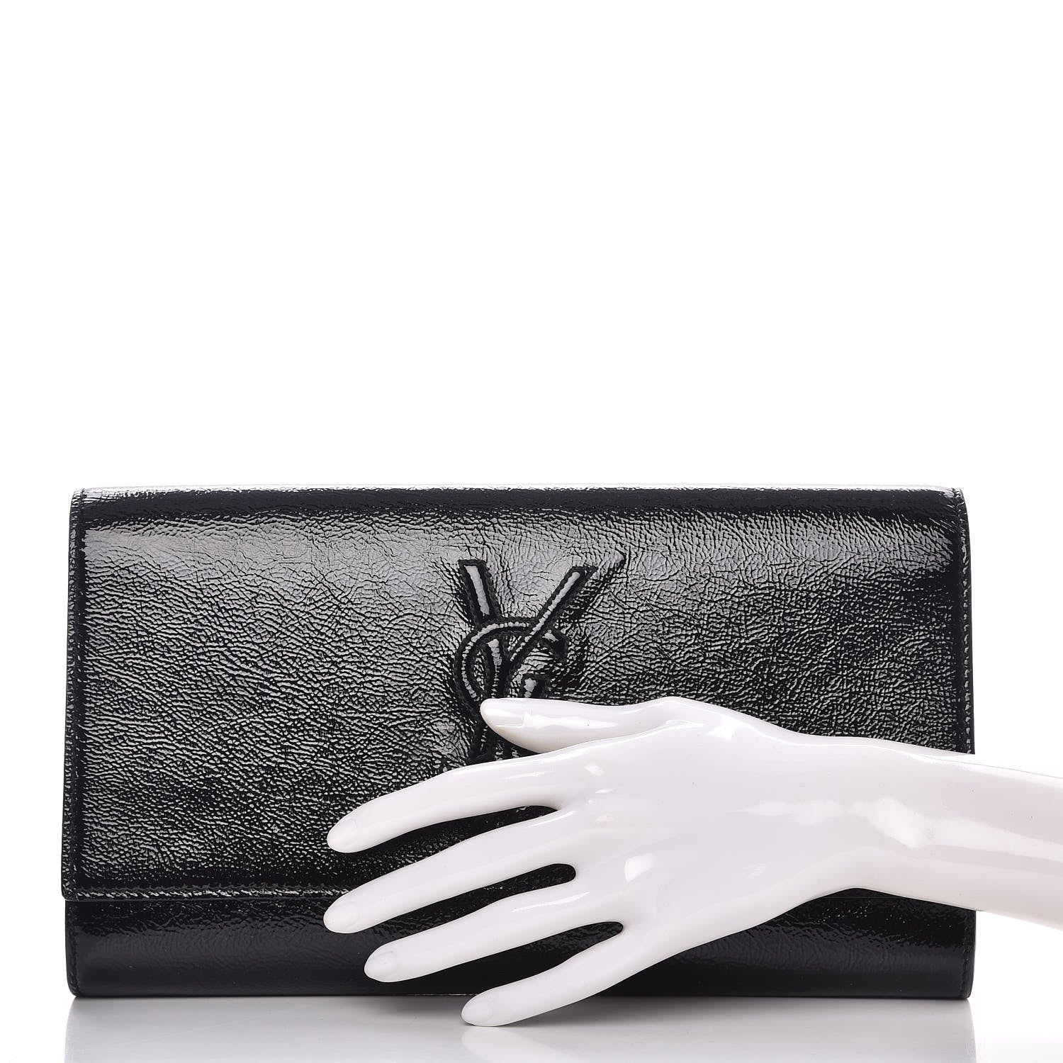 Saint Laurent Textured Patent Monogram Large Belle De Jour Clutch Black 2 of 7