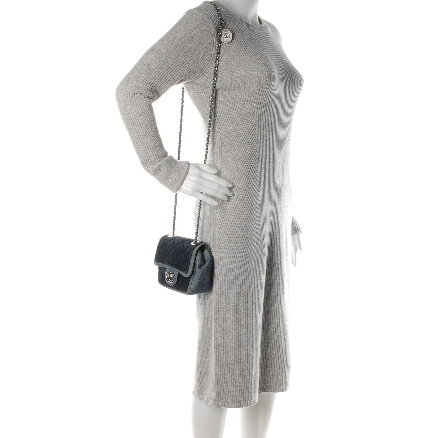 Chanel Denim Quilted Graphic Mini Square Flap Blue 2 of 8