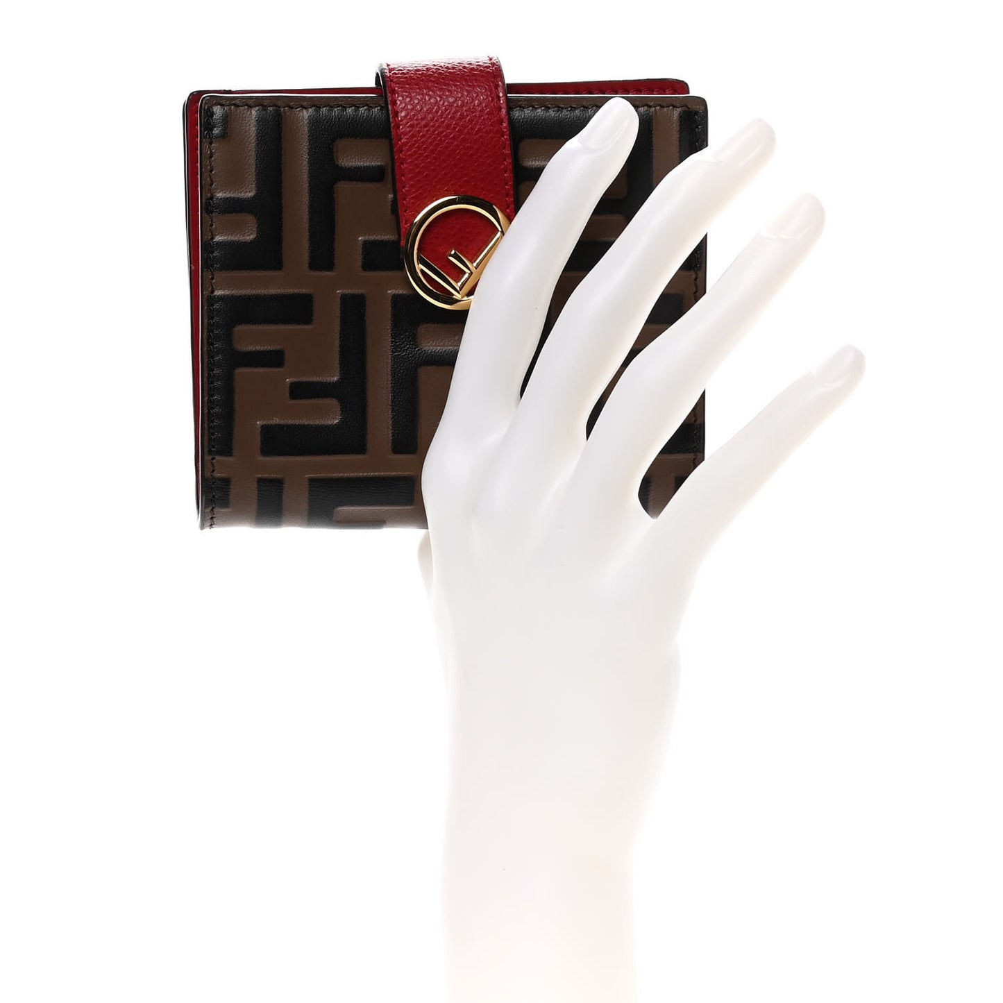 Vitello Cruise F is Fendi Bi-Color FF 1974 Embossed Compact Wallet Maya Black Fragola