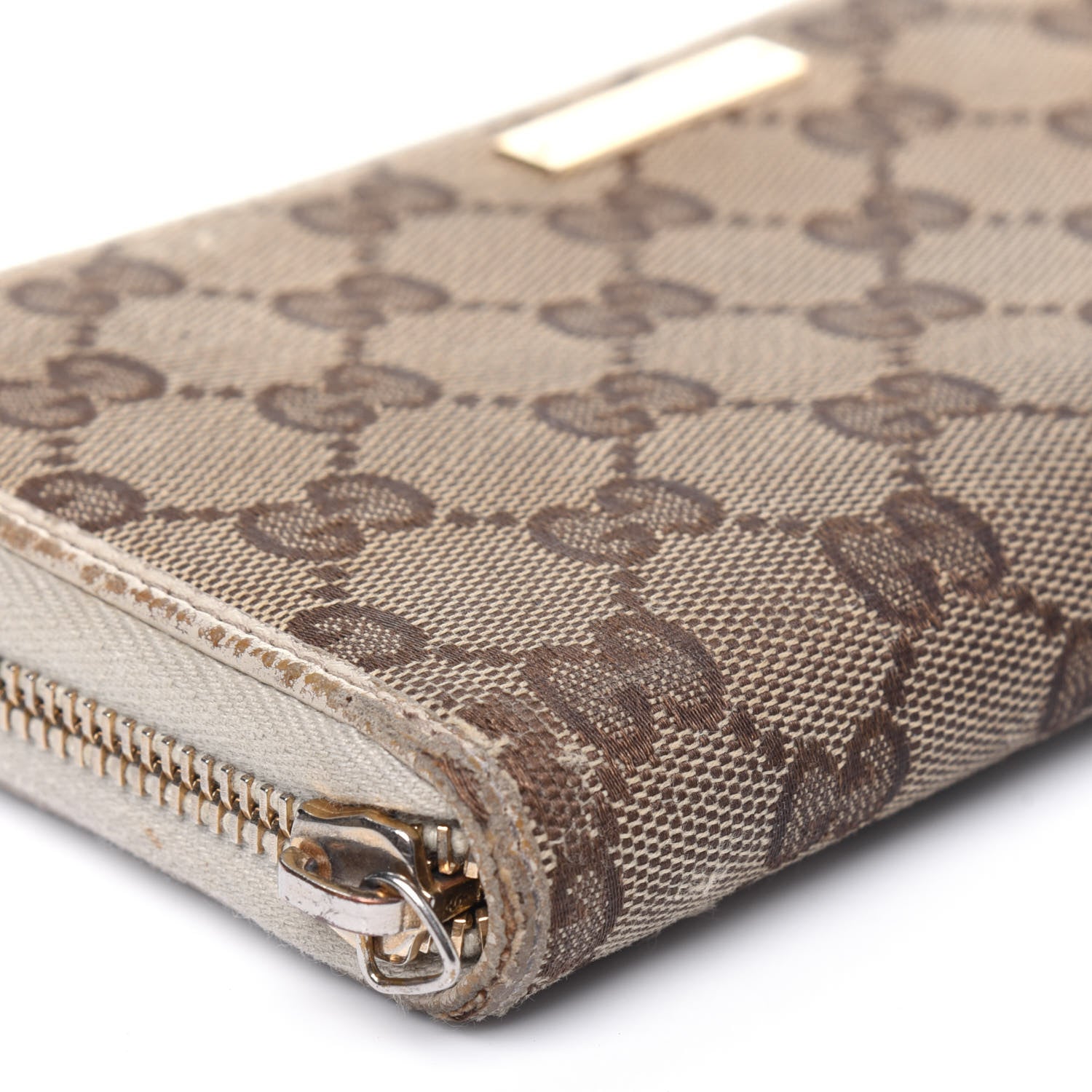 Gucci Monogram Metal Bar Zip Around Wallet Beige Ebony Off White 18 of 35