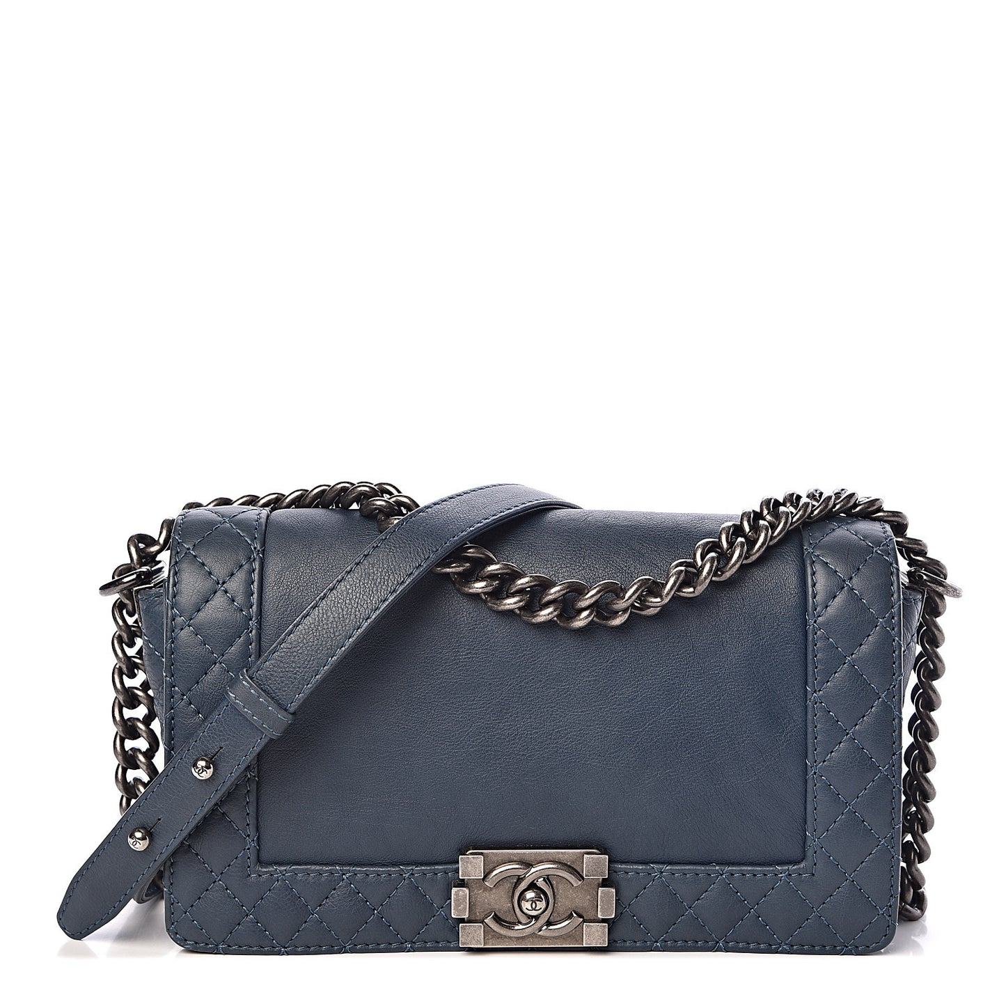 Calfskin Medium Boy Reverso Flap Blue
