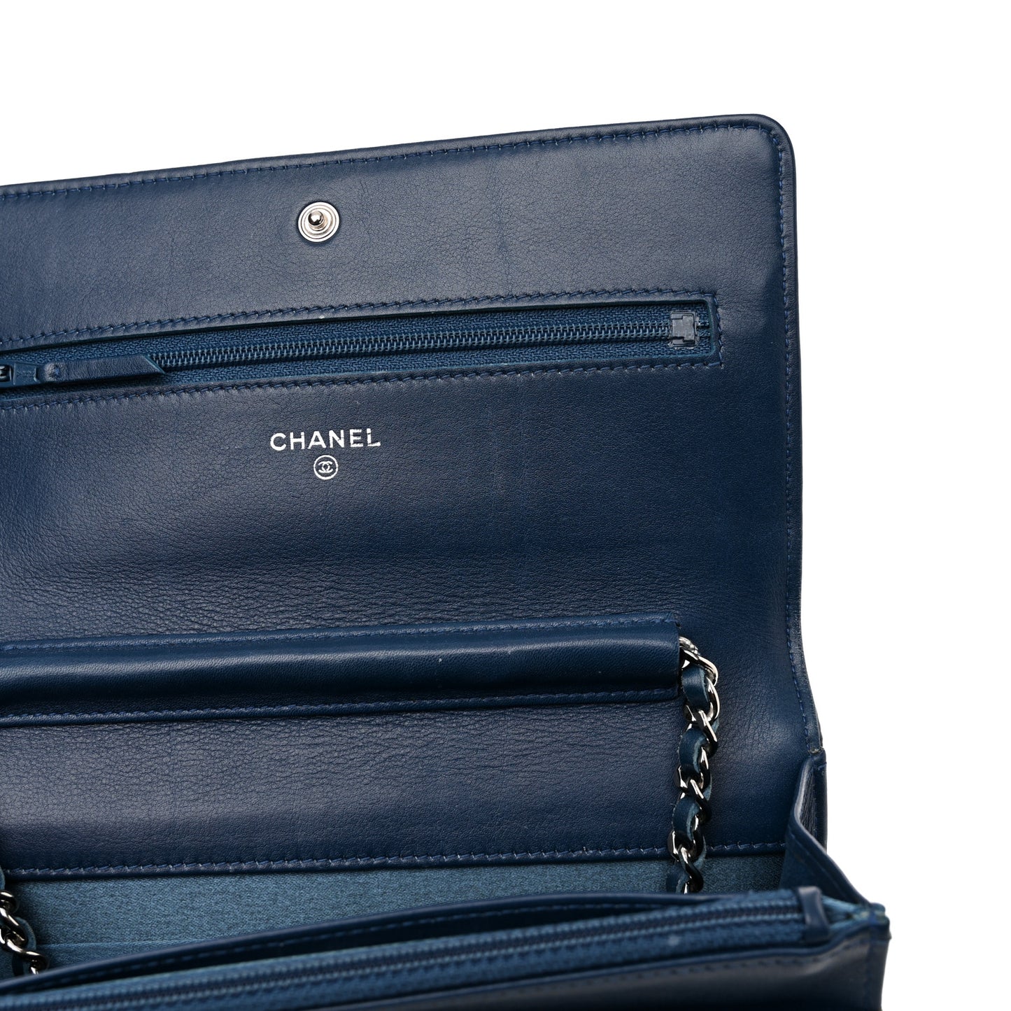 Patent Camellia Wallet on Chain WOC Royal Blue