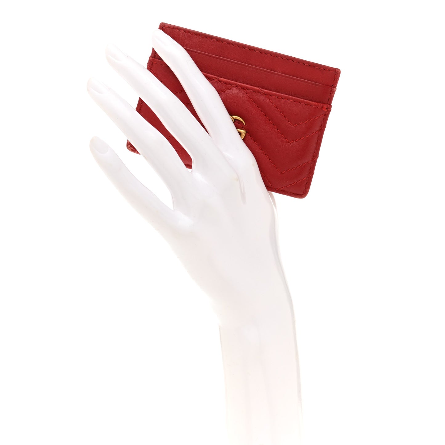Calfskin Matelasse GG Marmont Card Holder Hibiscus Red
