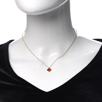 Van Cleef & Arpels 18K Rose Gold Carnelian Sweet Alhambra Pendant Necklace 2 of 7