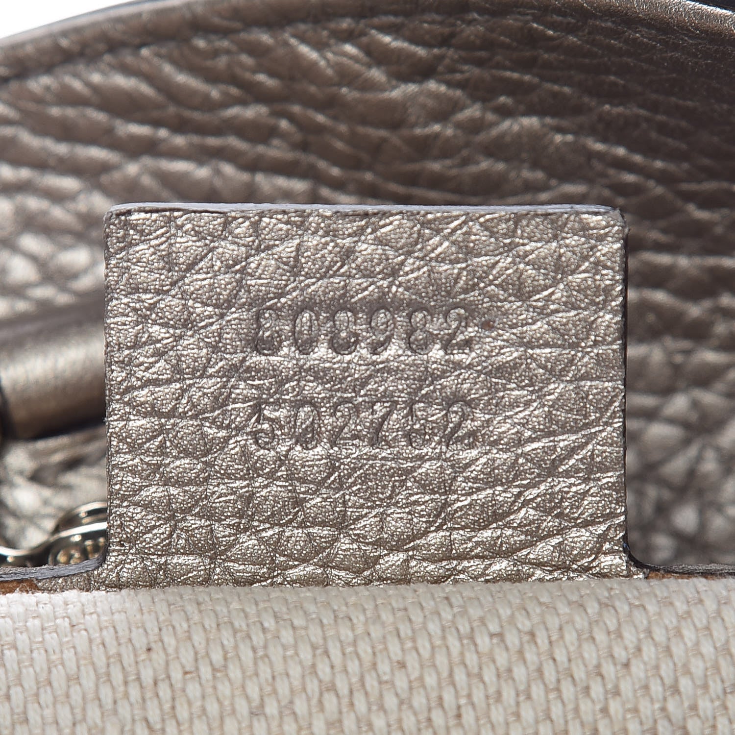 Gucci Metallic Pebbled Calfskin Medium Soho Chain Shoulder Bag Golden Beige 9 of 11