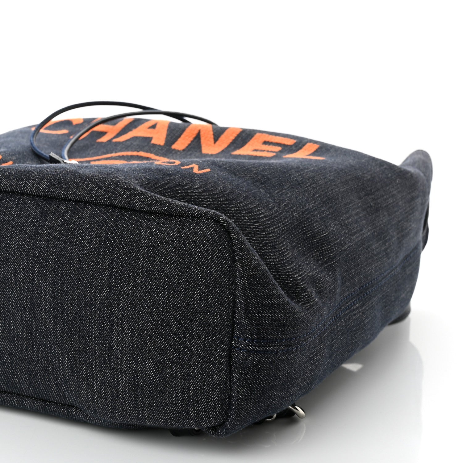 Chanel Denim Deauville Drawstring Bag Blue Orange 10 of 11