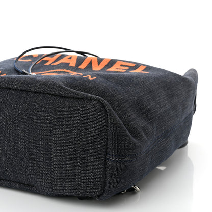 Chanel Denim Deauville Drawstring Bag Blue Orange 10 of 11