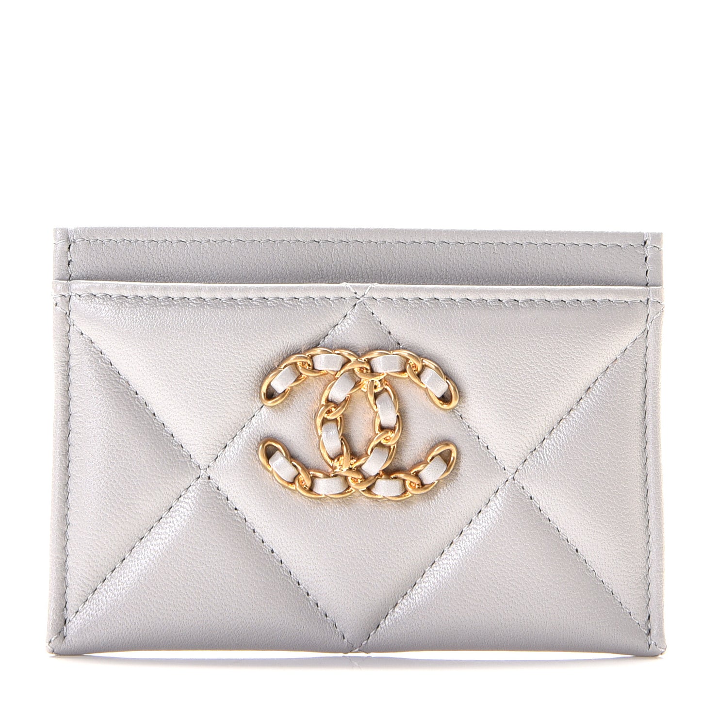 Lambskin Quilted Chanel 19 Card Holder Grey
