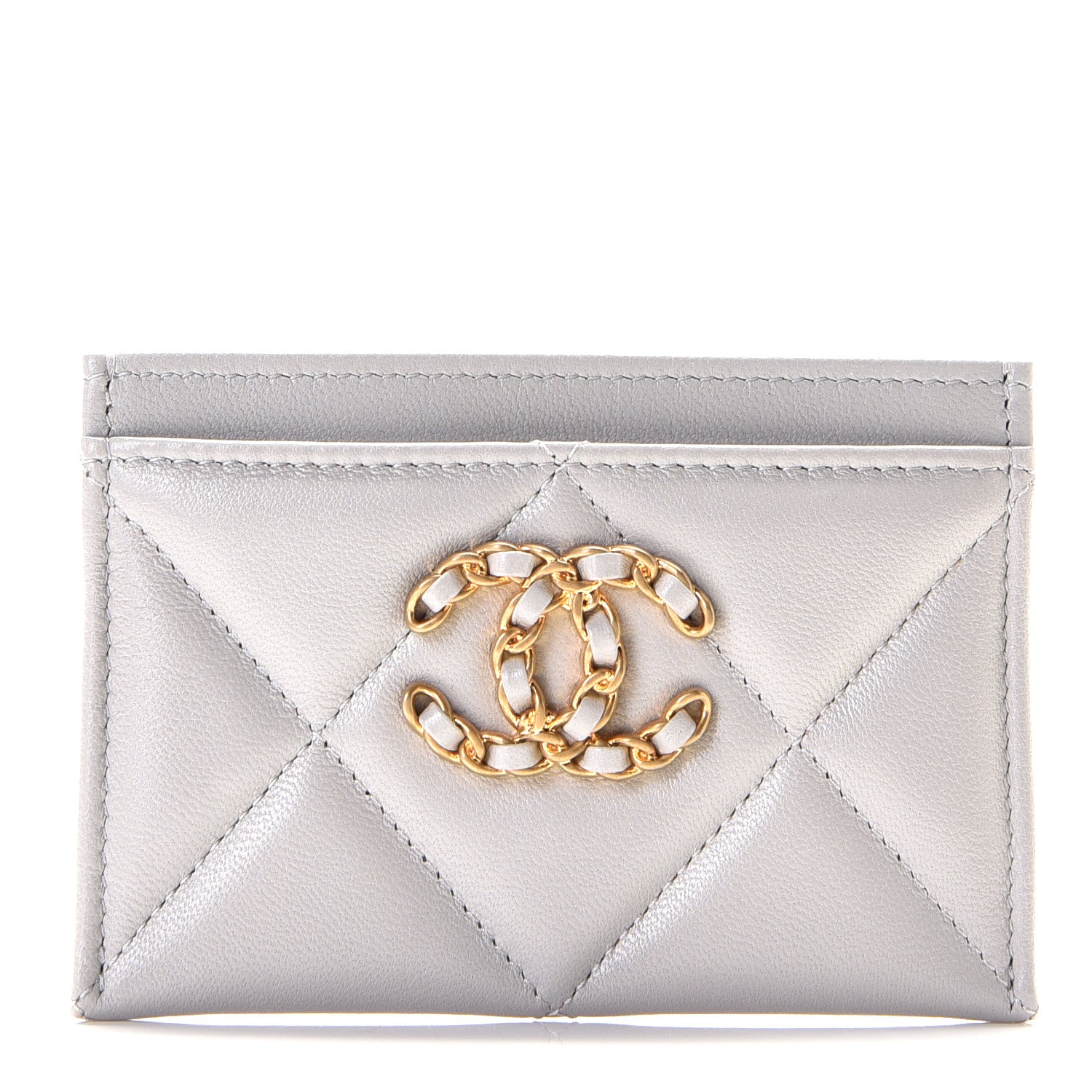 Chanel Lambskin Quilted Chanel 19 Card Holder Grey 1 of 9