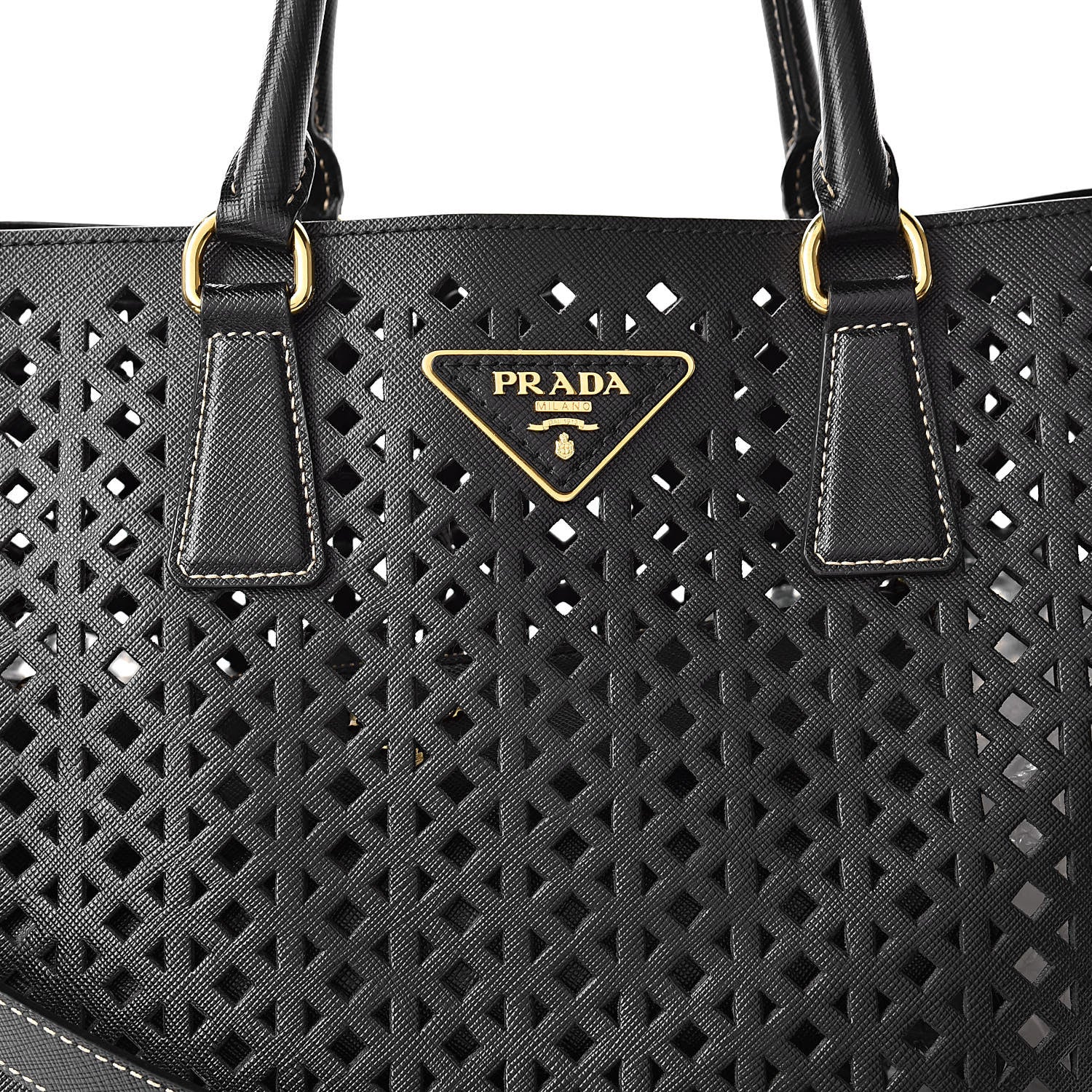 Prada Saffiano Perforated Tote Black 10 of 17