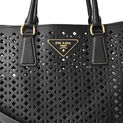 Prada Saffiano Perforated Tote Black 10 of 17