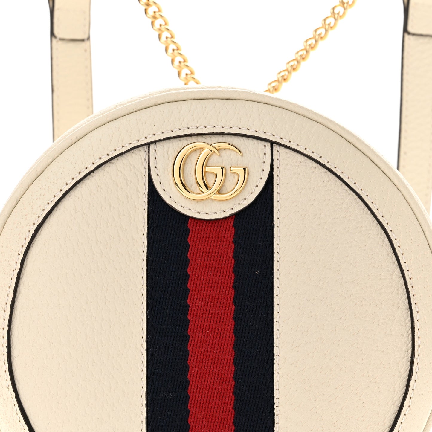 Textured Calfskin Web Mini Ophidia Round Backpack Mystic White