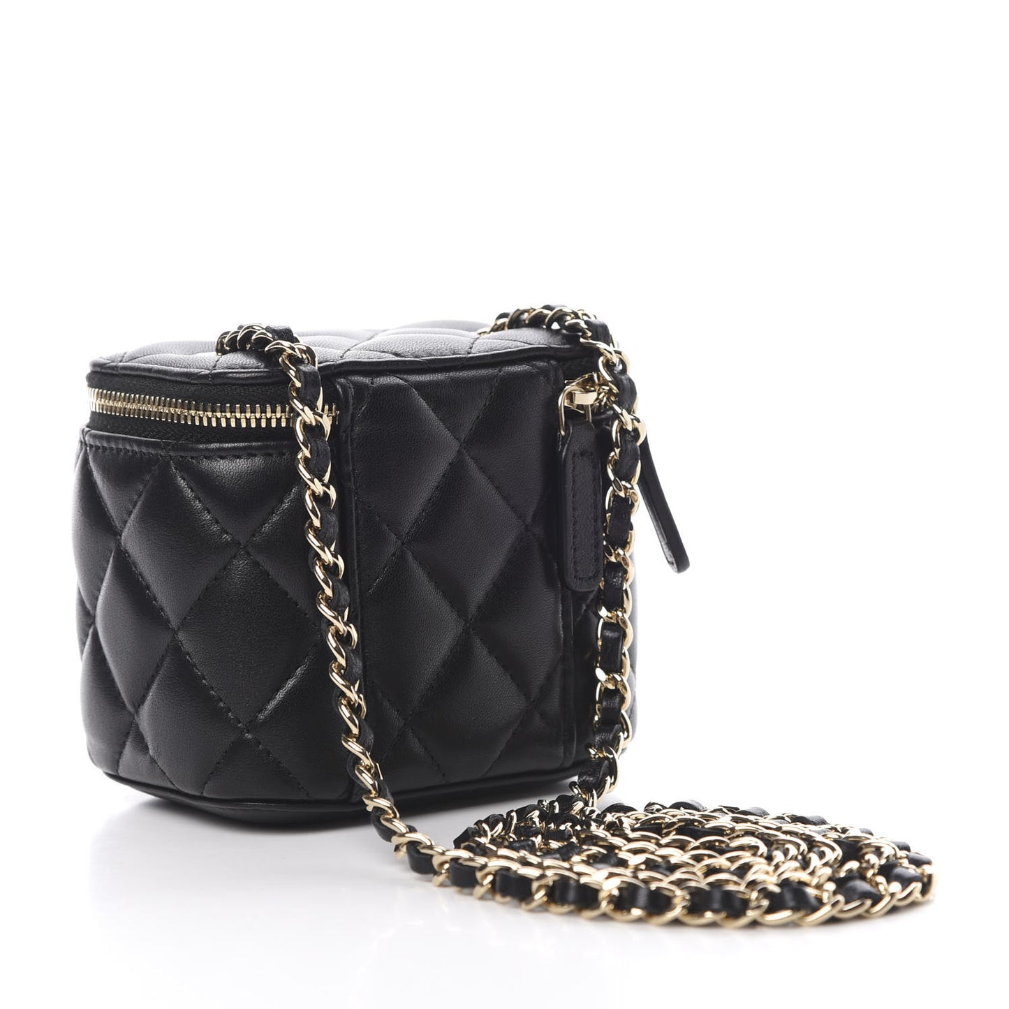 Lambskin Quilted Mini Vanity Case With Chain Black