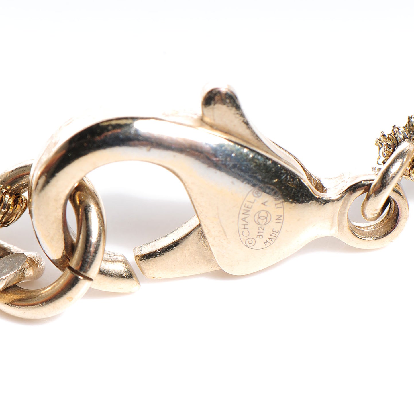 Resin Graduated Pearl CC Long Necklace Light Gold
