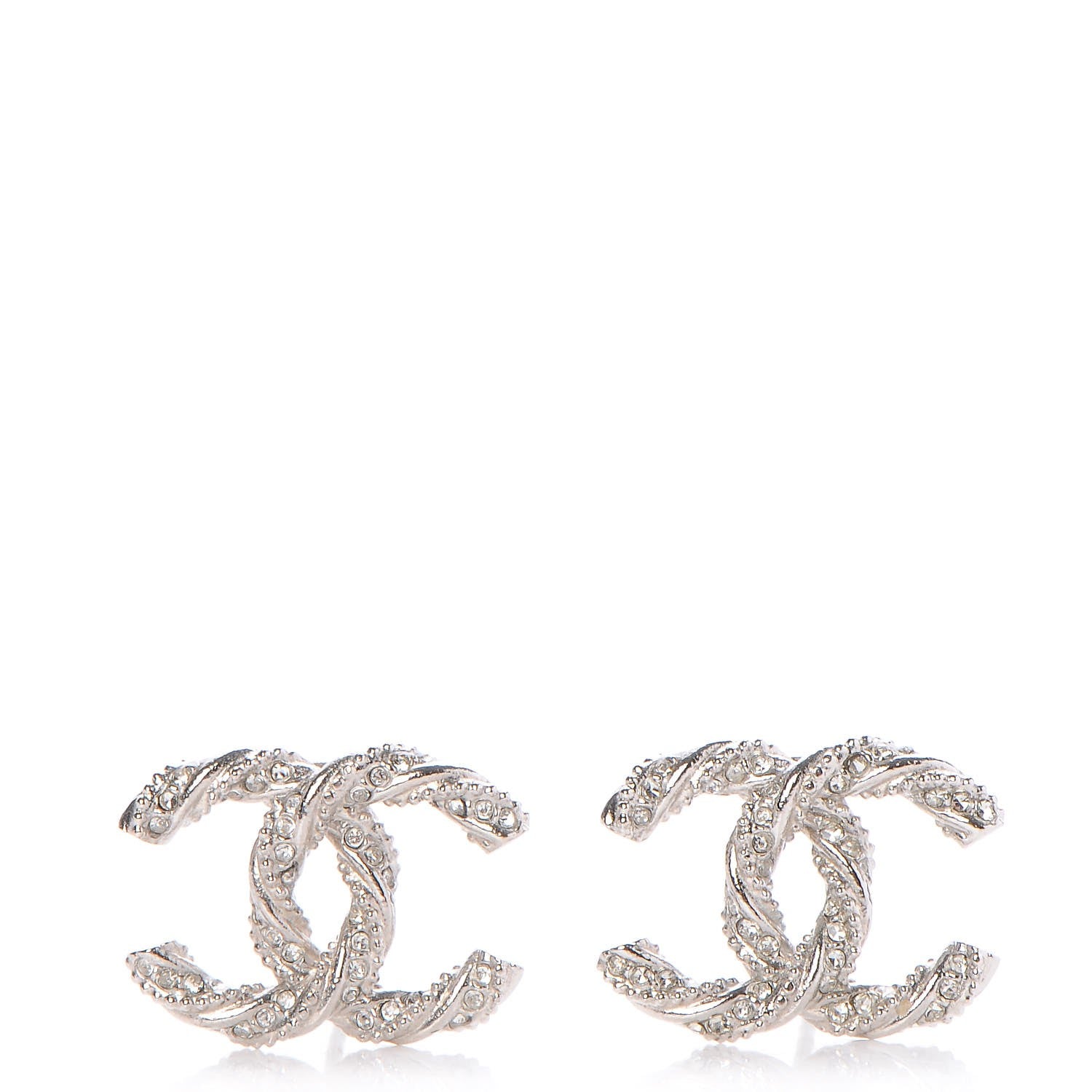 Chanel Crystal CC Twisted Earrings Silver 1 of 5