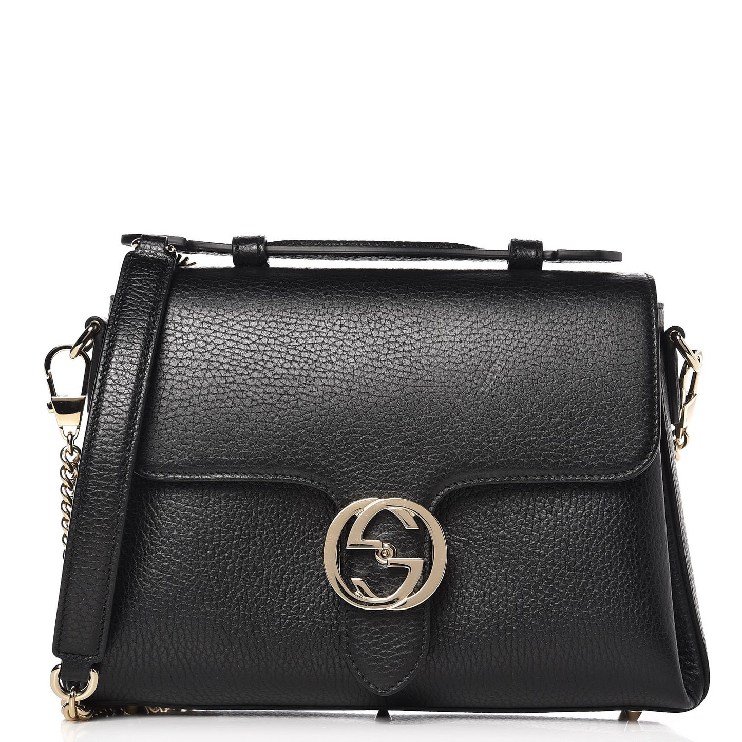 Dollar Calfskin Interlocking G Top Handle Shoulder Bag Black