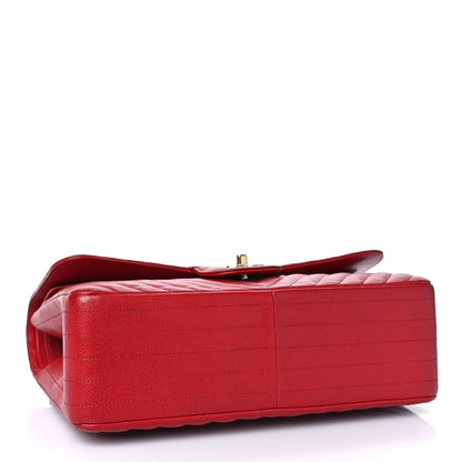 Chanel Caviar Chevron Quilted Jumbo Double Flap Dark Red 4 of 14