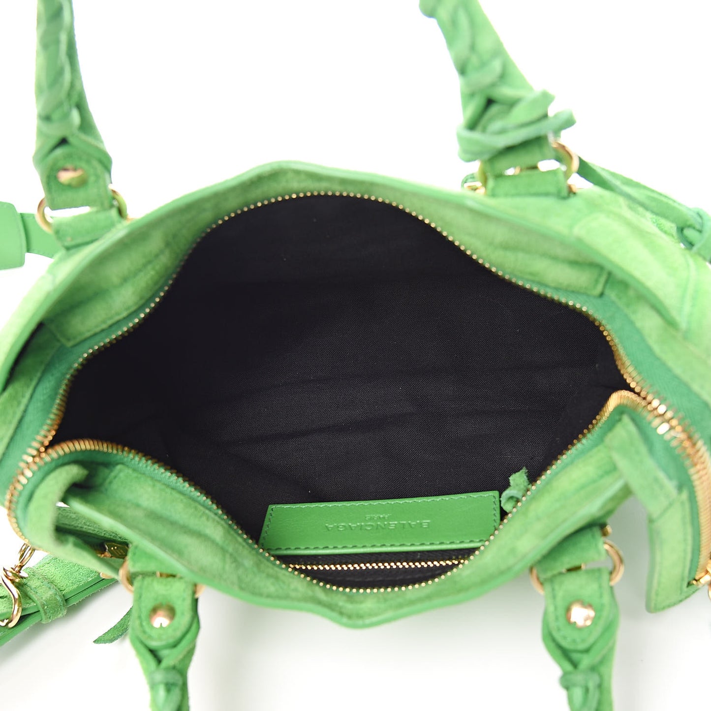 Baby Daim Suede Gold Metallic Edge Hardware Mini City Vert Fluo