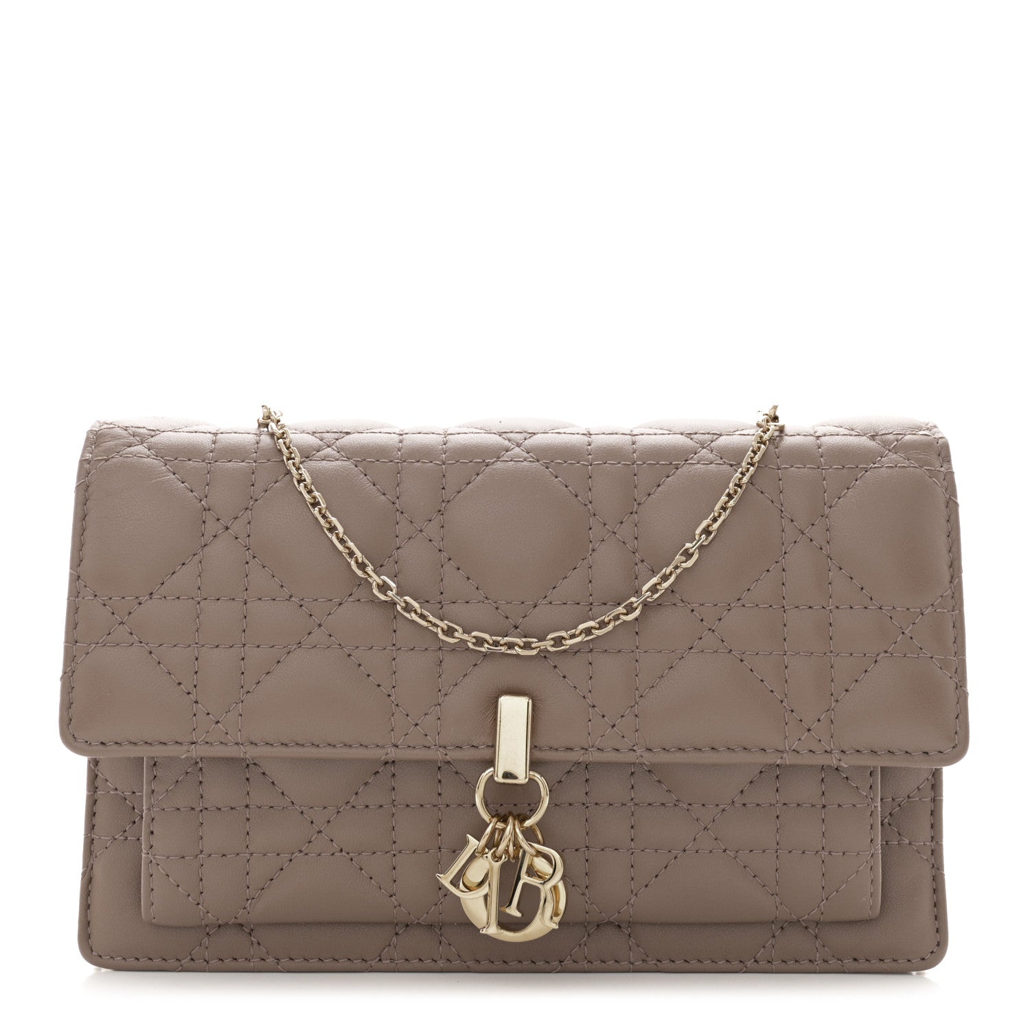 Christian Dior Lambskin Chain Lady Dior Chain Pouch Warm Taupe 1 of 12