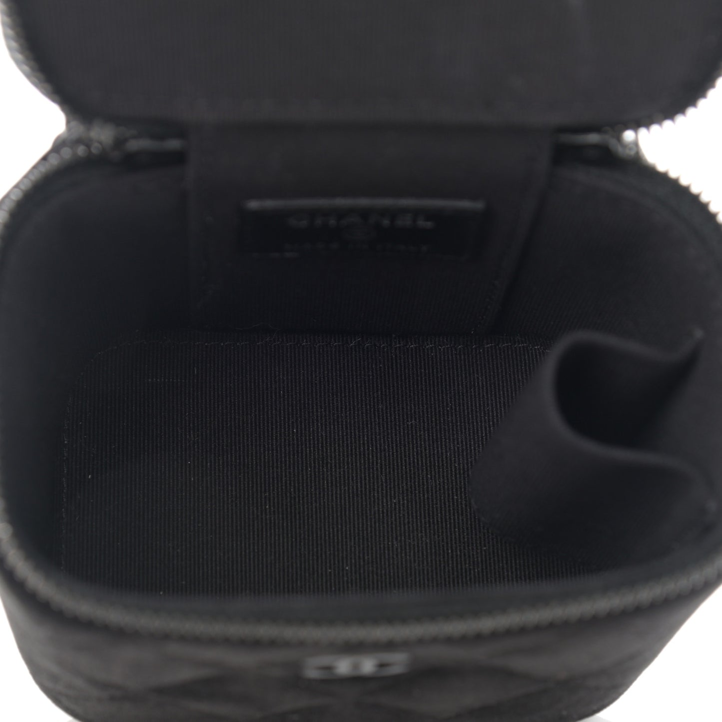Velvet Quilted Mini Vanity Case With Chain So Black