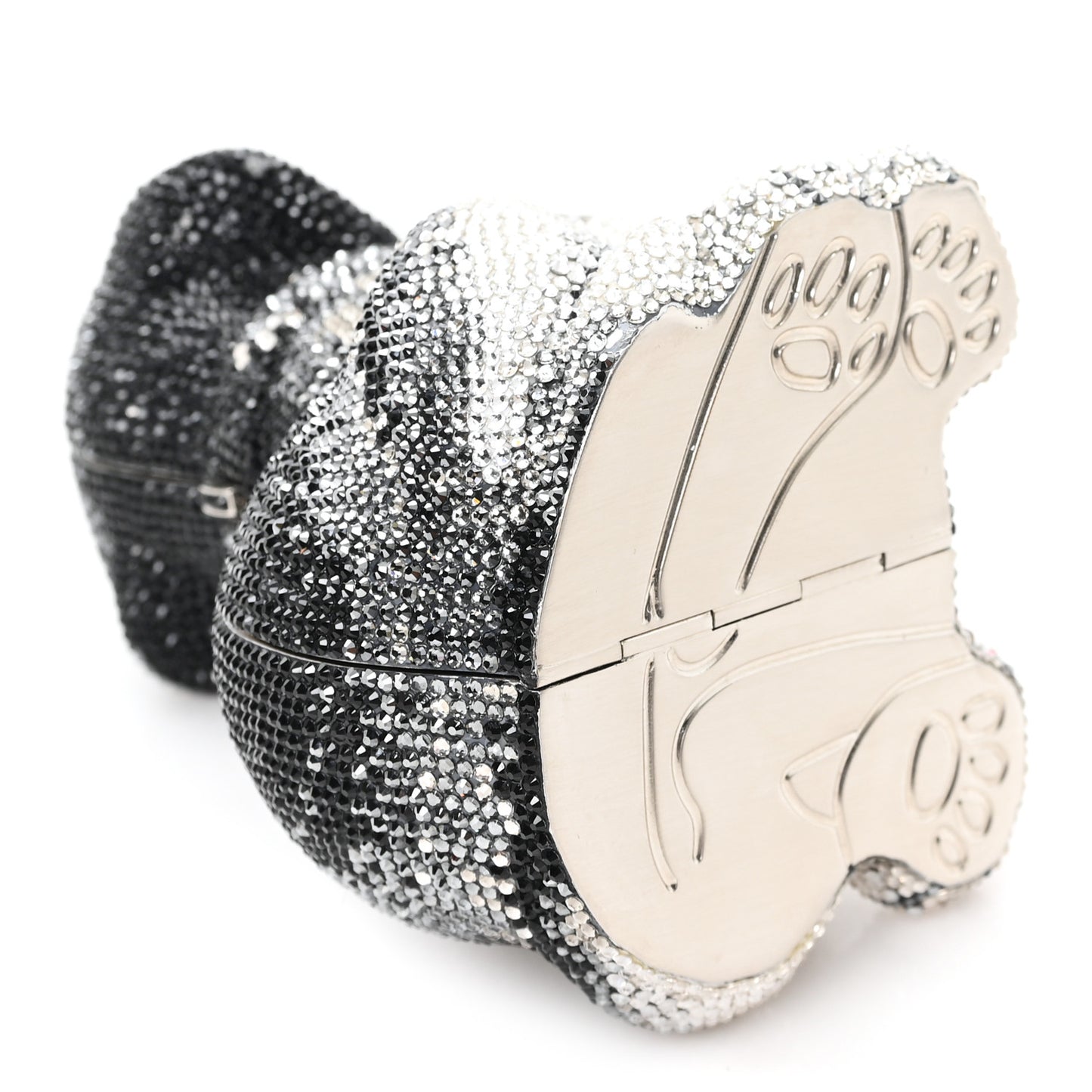 Crystal Saddie Puppy Dog Minaudiere Clutch Jet Silver