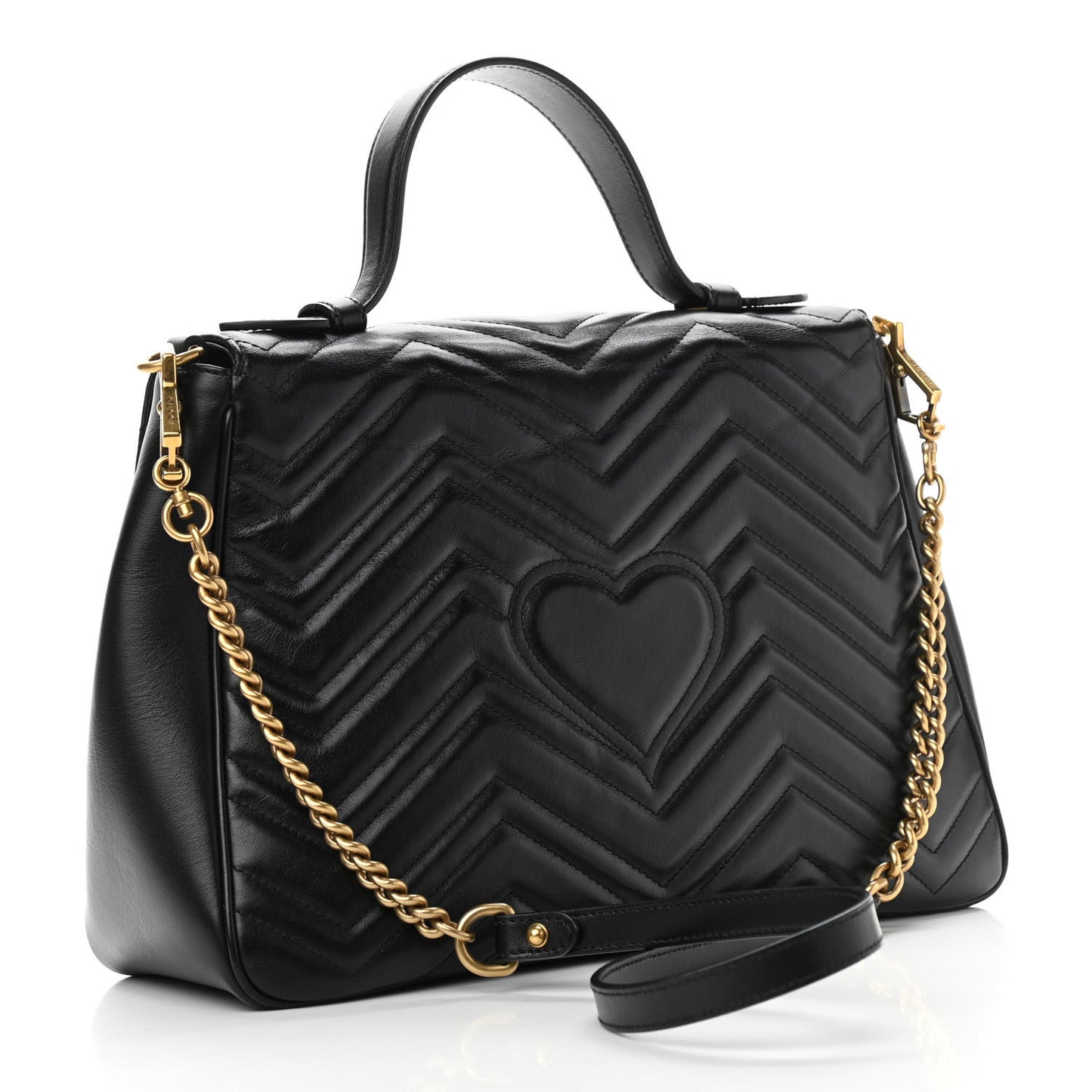 Calfskin Matelasse Medium GG Marmont Top Handle Shoulder Bag Black