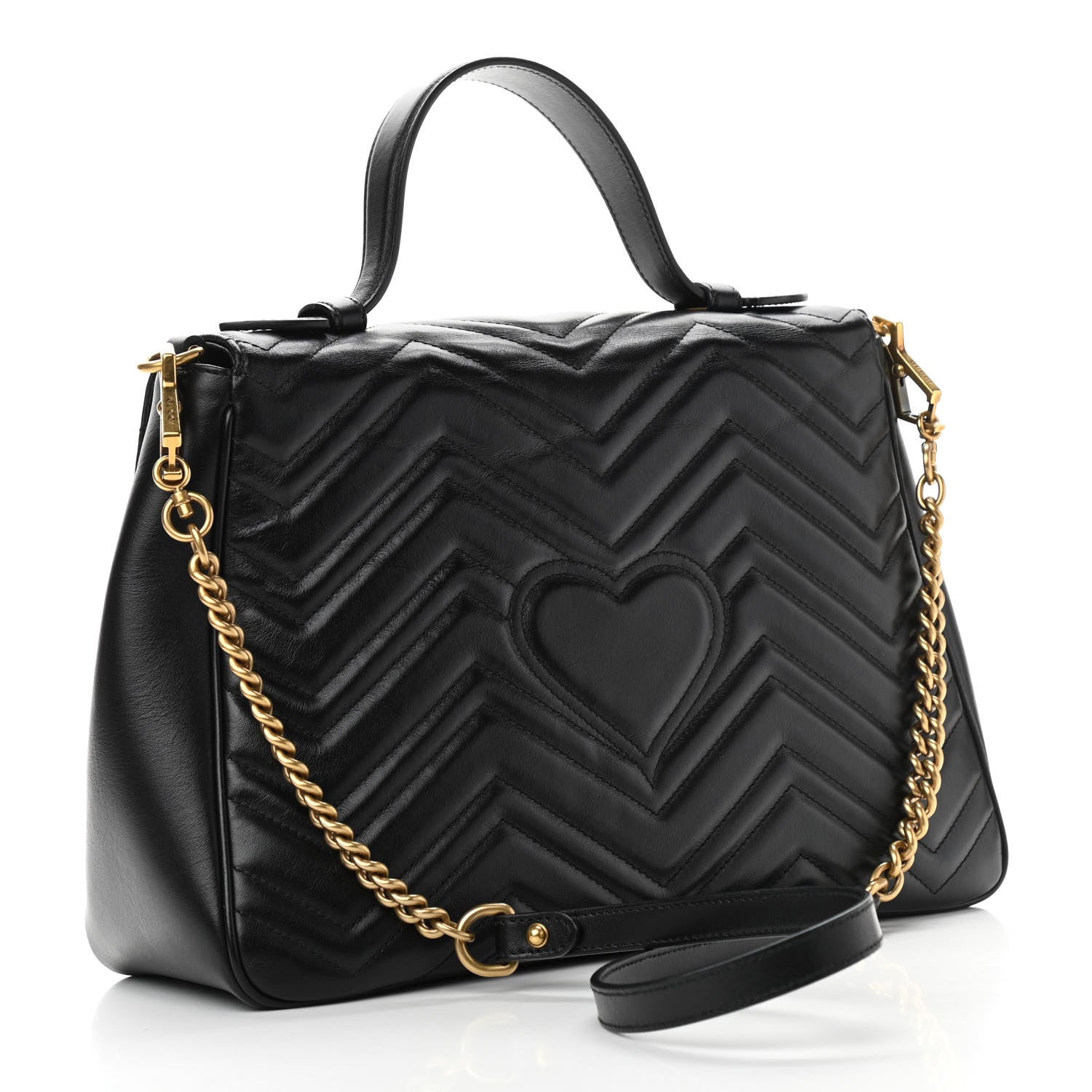 Gucci Calfskin Matelasse Medium GG Marmont Top Handle Shoulder Bag Black 3 of 10