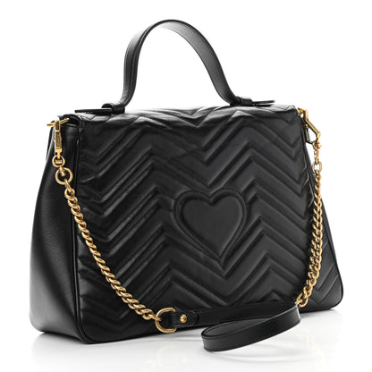 Gucci Calfskin Matelasse Medium GG Marmont Top Handle Shoulder Bag Black 3 of 10