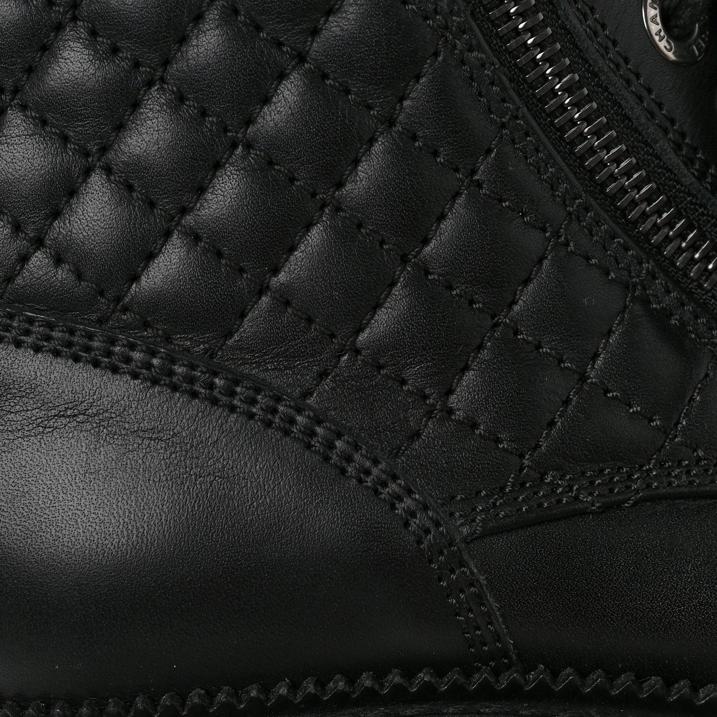 Calfskin Quilted Lace Up Combat Boots 38.5 Black