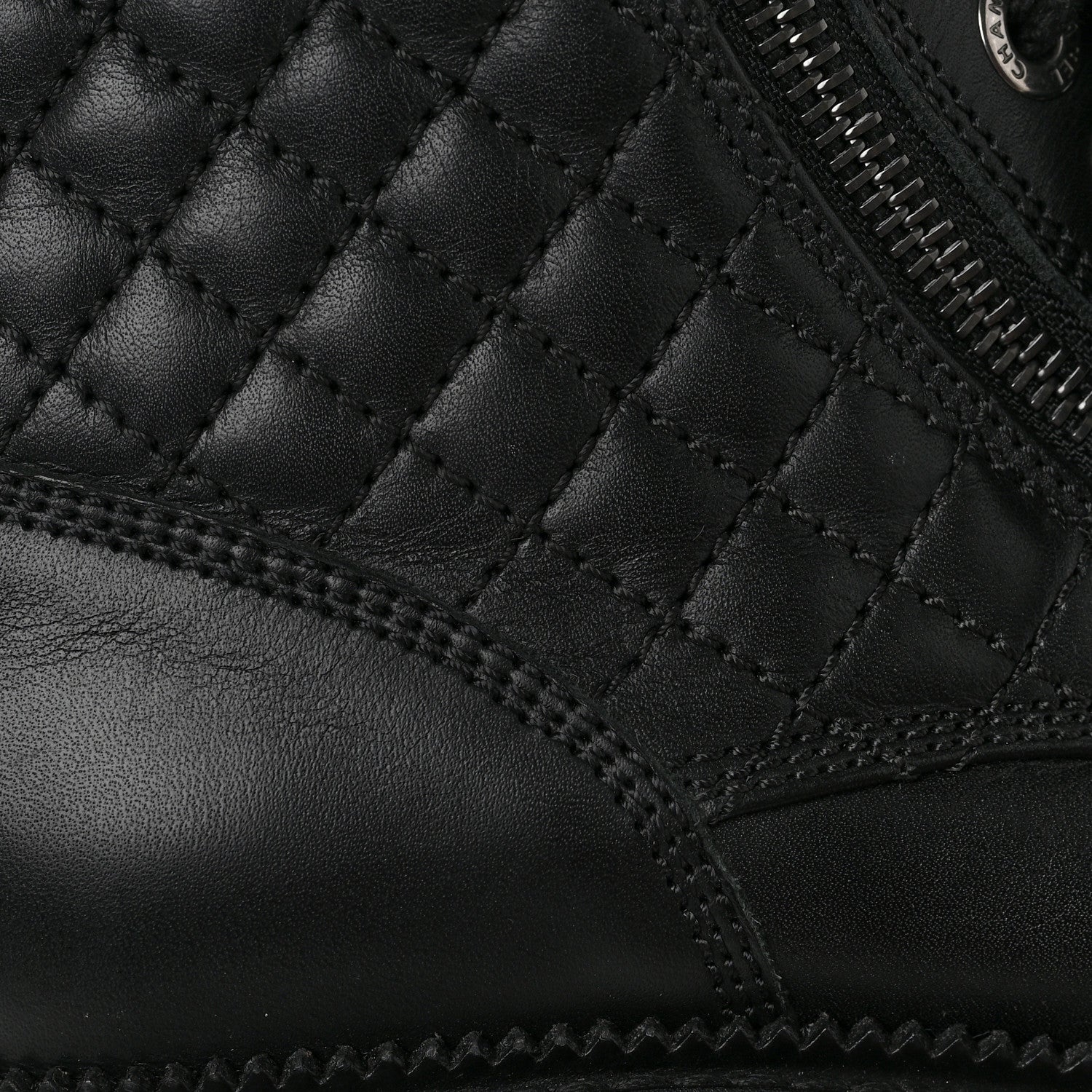 Chanel Calfskin Quilted Lace Up Combat Boots 38.5 Black 8 of 9