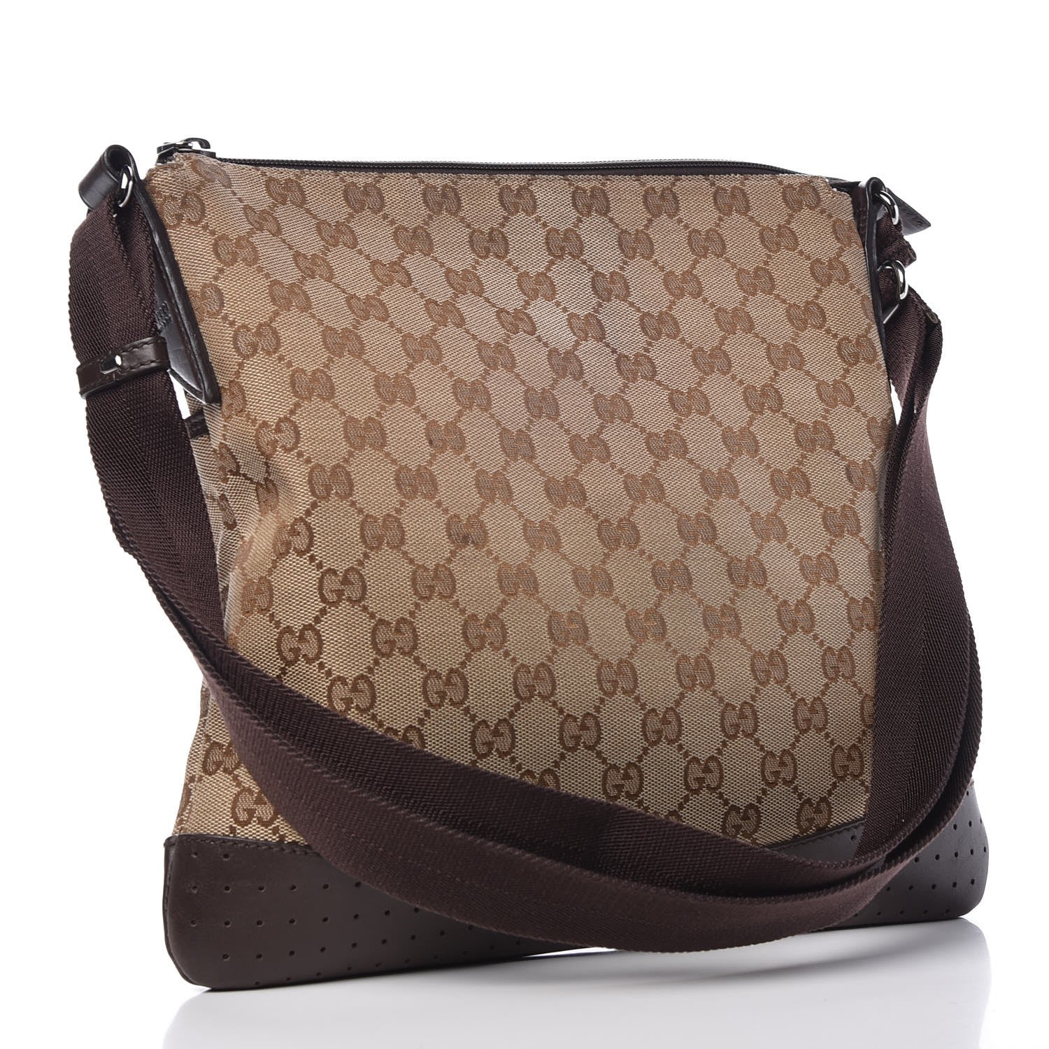 Gucci Monogram Calfskin Perforated Medium Flat Messenger Bag Dark Brown 2 of 11