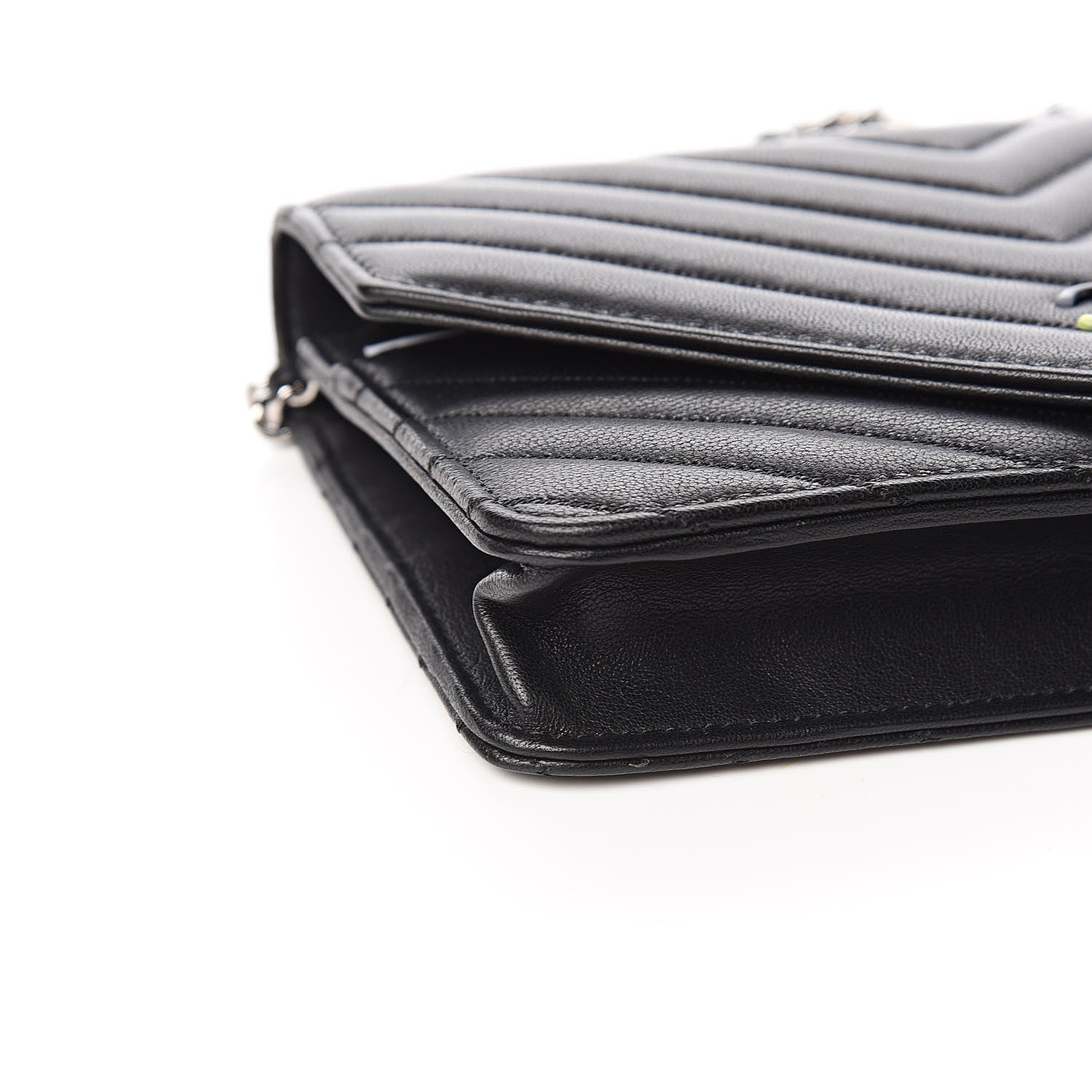 Chanel Sheepskin Chevron Wallet On Chain WOC Black 9 of 11
