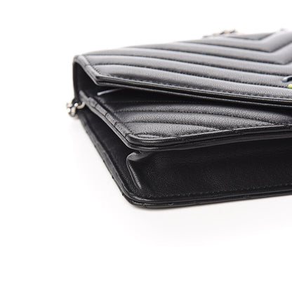 Chanel Sheepskin Chevron Wallet On Chain WOC Black 9 of 11