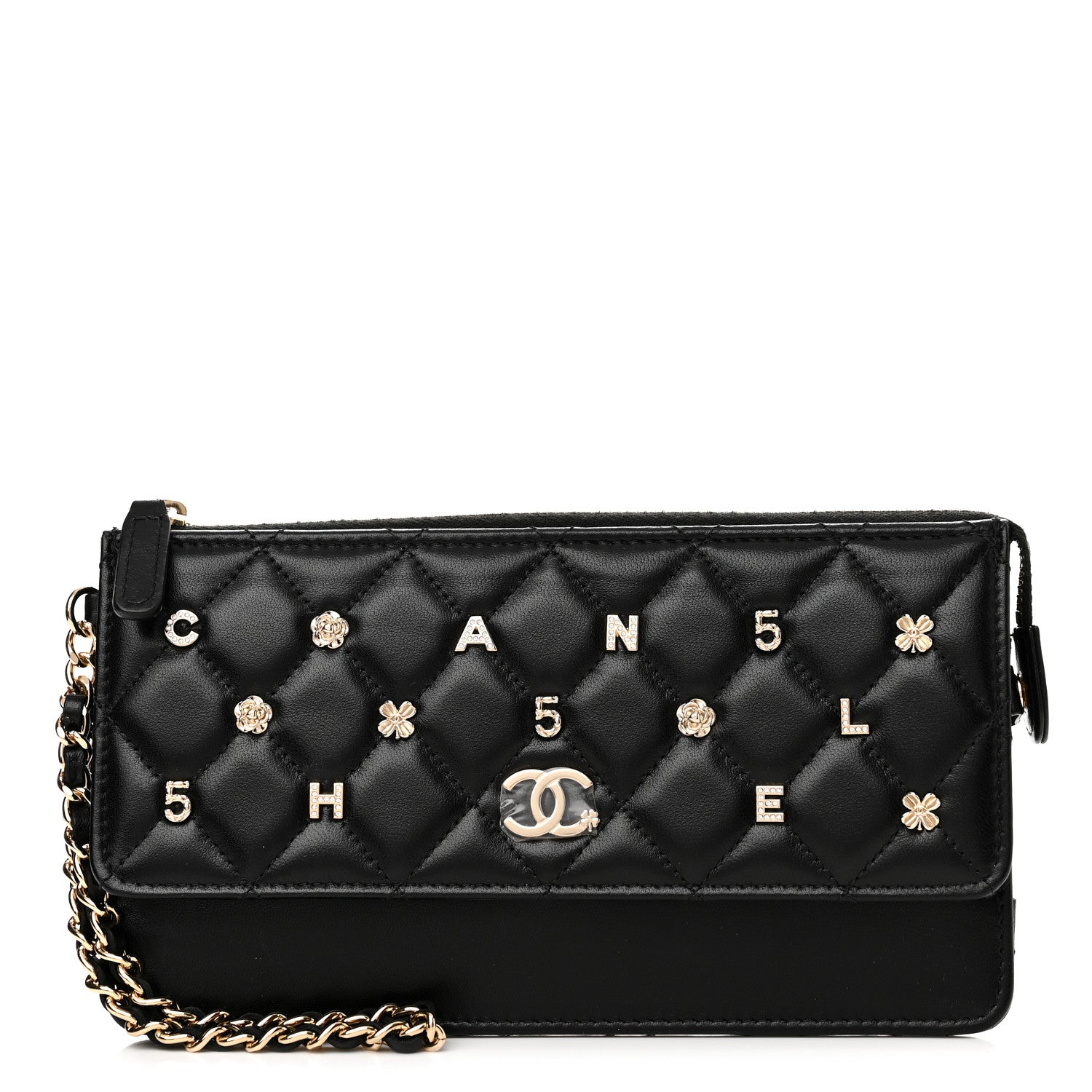 Chanel Lambskin Quilted All About Chanel Charm Wristlet Wallet Black 1 of 13