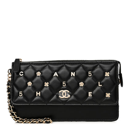 Chanel Lambskin Quilted All About Chanel Charm Wristlet Wallet Black 1 of 13